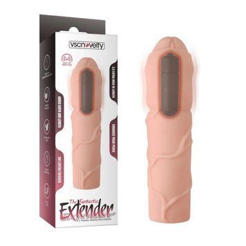 Вибронасадка на член реалистичная телесного цвета Vscnovelty Fantastic Vibrating Penis Extenders &mdash;  фото товара 1