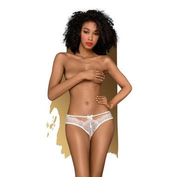 Трусики-бразиліана Penthouse Adore Me M/L White, квіткове мереживо, з тонкими ремінцями та бантиками,  - 1