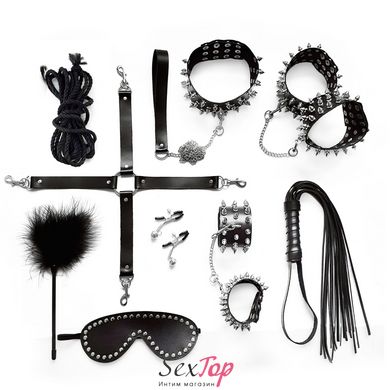 Набор Art of Sex - Spikes BDSM Set Leather, 10 предметов, натуральная кожа, Черный SO7140 фото