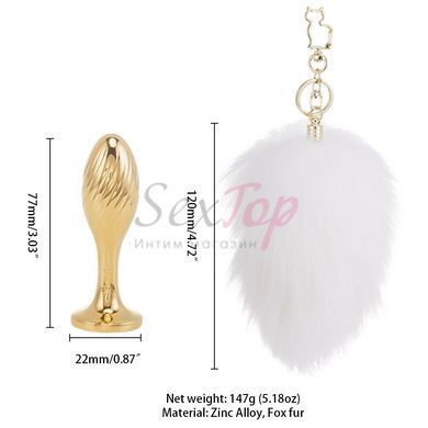Металлическая анальная пробка Кроличий хвост LOCKINK SEVANDA White Bunny-Tail Anal Pear-shape Plug &mdash;  фото товара 6