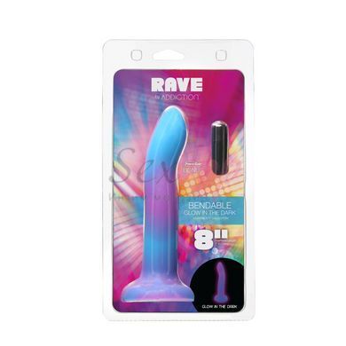 Фалоімітатор, що світиться в темряві, ADDICTION Rave 8&Prime; Glow in the Dark Dildo Blue Purple, 20,3 см - фото товару 8