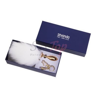 Металлическая анальная пробка Кроличий хвост LOCKINK SEVANDA White Bunny-Tail Anal Pear-shape Plug &mdash;  фото товара 7