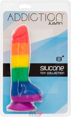 Райдужний фалоімітатор ADDICTION - JUSTIN - 8 "- RAINBOW, 20,3 см, силікон, вібропуля в подарунок SO4533 фото