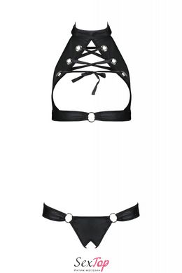 Комплект із екошкіри Passion MALWIA SET with Open Bra 6XL/7XL black, топ та трусики з люверсами SO7101 фото