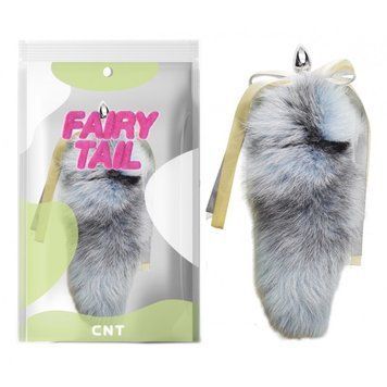 Анальна пробка з пухнастим довжиною хвостом Detachable Cross Fluffy Fox Tail Plug Blue 18.5, серебро - 1