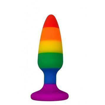 Силіконова анальна пробка Wooomy Hiperloo Silicone Rainbow Plug M, діаметр 2,9 см, довжина 11 см, Радуга - 1