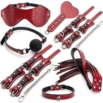 Набор для секса БДСМ черно красного цвета Vscnovelty Crocodile grain bondage kit 7 предметов, Красный - 1