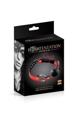 Кляп Fetish Tentation Premium Leather gag with silicone ball Red - фото товару 2