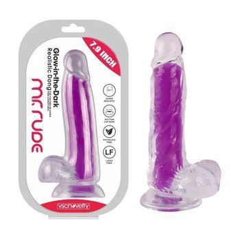 Фаллоімітатор, що світиться на присосці Glow-in-the-Dark Dong Purple Mr. Rude 7.9 фіолетовий, Прозрачный - 1