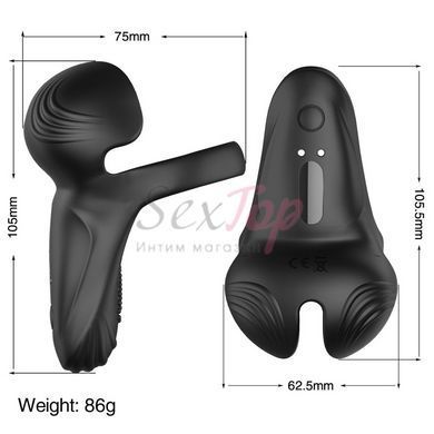 Вибронасадка на член и мошонку черного цвета Cnt Jungle vibrating Ring With Ball Holder &mdash;  фото товара 4