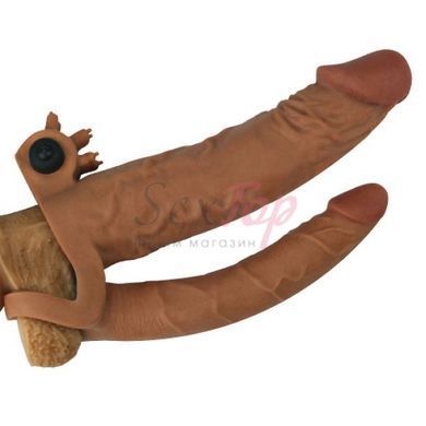 Насадка на член для двойного проникновения коричневого цвета Lovetoy Double Penis &mdash;  фото товара 2