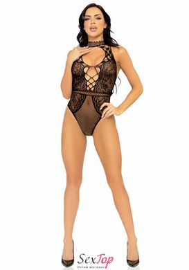 Leg Avenue Net and lace halter bodysuit OS Black - SO7898