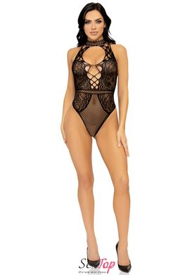 Leg Avenue Net and lace halter bodysuit OS Black - SO7898