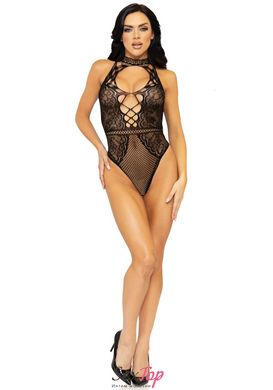 Leg Avenue Net and lace halter bodysuit OS Black - SO7898