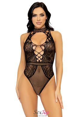 Leg Avenue Net and lace halter bodysuit OS Black - SO7898