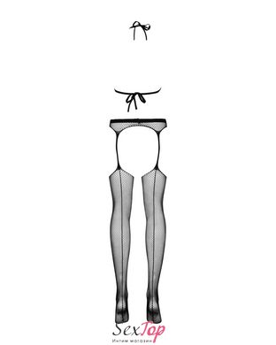 Сетчатый бодистокинг с имитацией топа, пояса и чулок Obsessive Bodystocking N108 S/M/L, черный, комб SO7252 фото