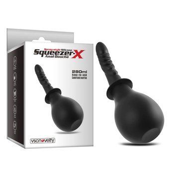 Анальний душ силіконовий чорного кольору Vscnovelty Squeezer-X 280 мл - фото товару 1