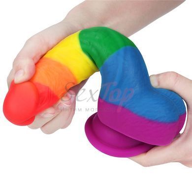 Фаллос силиконовый радуга реалистичный с мошонкой на присоске Lovetoy Prider, Разноцветный - 7