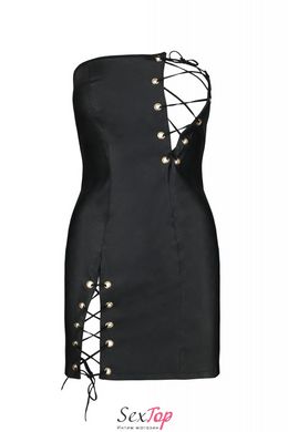 Мини-платье из экокожи Passion Celine Chemise 4XL/5XL black, шнуровка, трусики в комплекте SO7061 фото