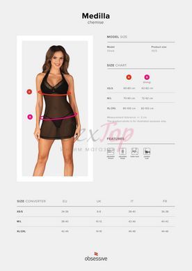 Пеньюар Obsessive Medilla chemise & thong M/L - фото товару 5
