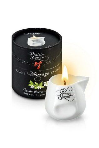 Массажная свеча Plaisirs Secrets White Tea (80 мл) подарочная упаковка, керамический сосуд &mdash;  фото товара 1
