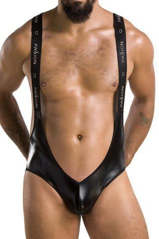 Мужское открытое боди Passion 027 Bruno L/XL Black, под латекс, на лямках &mdash;  фото товара 1
