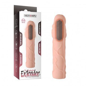 Удлиняющая вибронасадка на член реалистичная телесного цвета Vscnovelty Fantastic Vibrating Penis Extenders &mdash;  фото товара 1