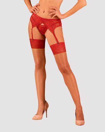 Панчохи під пояс із широким мереживом Obsessive Lacelove stockings XS/S - фото товару 1