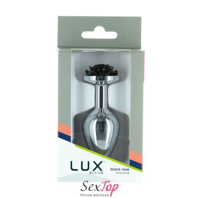 Металлическая анальная пробка Lux Active с розой - Rose Anal Plug - Black, вибропуля в подарок SO5572 фото