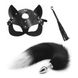Бдсм набор анальная пробка с хвостом, маска кошки и плетка Black ST2819 фото