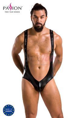 Чоловіче відкрите боді Passion 027 BRUNO S/M Black, під латекс, на шлейках - фото товару 5