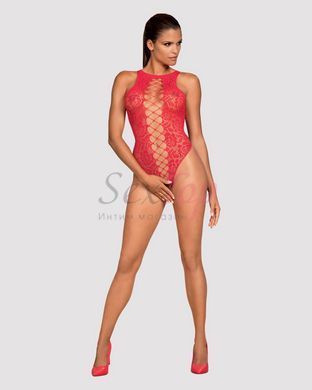 (SALE) Ажурний бодістокінг із ефектом шнурівки Obsessive B120 teddy red S/M/L, червоний - фото товару 3