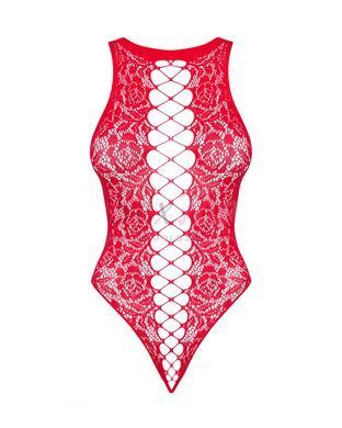 (SALE) Ажурний бодістокінг із ефектом шнурівки Obsessive B120 teddy red S/M/L, червоний - фото товару 5