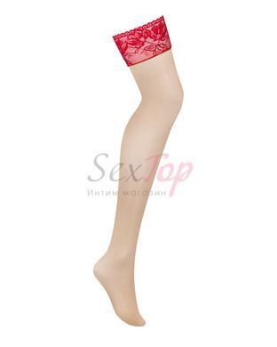 Панчохи під пояс із широким мереживом Obsessive Lacelove stockings M/L - фото товару 3