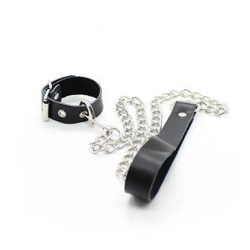 Поводок на пенис кожаный черного цвета Vscnovelty Cock Strap &mdash;  фото товара 1
