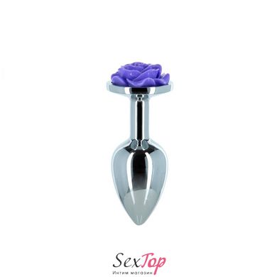 Металева анальна пробка Lux Active з трояндою - Rose Anal Plug - Purple, віброкуля в подарунок SO5573 фото