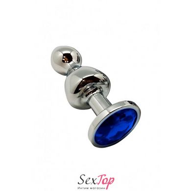 Металлическая анальна пробка Wooomy Lollypop Double Ball Metal Plug Blue S, диаметр 2,8 см, длина 8, - SO7415