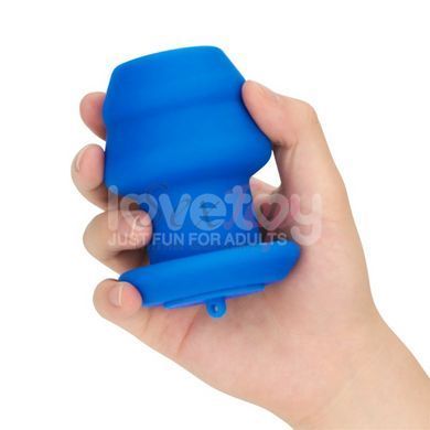 Порожня анальна пробка рельєфна синього кольору Lovetoy Bulge Peeper Silicone Anal Plug - фото товару 7