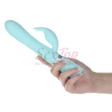 Розкішний кролик з ротацією та вібрацією Pillow Talk Lively Teal, кристал Сваровскі, потрійний відро - фото товару 8