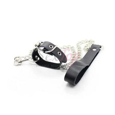 Поводок на пенис кожаный черного цвета Vscnovelty Cock Strap &mdash;  фото товара 2