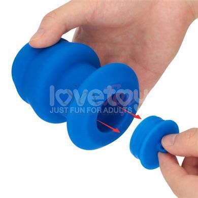 Порожня анальна пробка рельєфна синього кольору Lovetoy Bulge Peeper Silicone Anal Plug - фото товару 8
