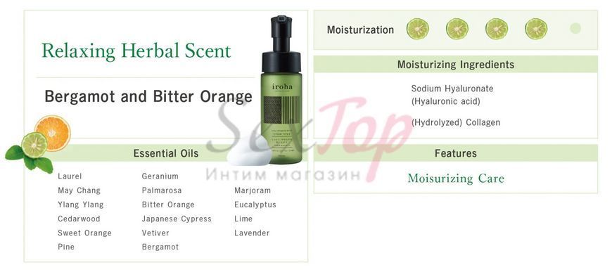 Піна для інтимного догляду Iroha Intimate Wash Foam Type Bergamot and Bitter Orange 150 мл,  - 9