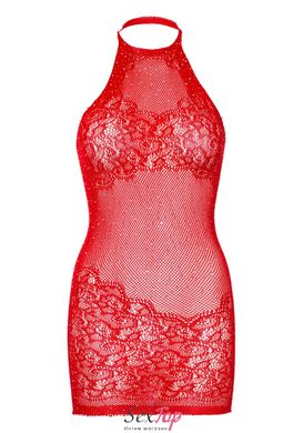Сукня-сітка зі стразами Leg Avenue Rhinestone halter mini dress Red, відкрита спина, one size SO7958 фото