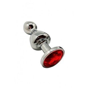 Металева анальна пробка Wooomy Lollypop Double Ball Metal Plug Red S, діам. 2,8 см, довжина 8,5 см - SO7416