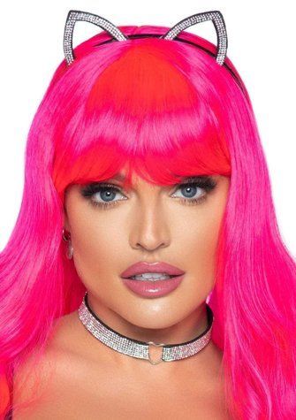 Набір кішечки Leg Avenue Cat ear headband and choker, чокер та вушка, прикрашений стразами - фото товару 1