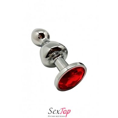 Металева анальна пробка Wooomy Lollypop Double Ball Metal Plug Red S, діам. 2,8 см, довжина 8,5 см - SO7416