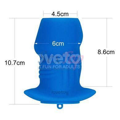 Полая анальная пробка ребристая синего цвета Lovetoy Ribbed Peeper Silicone Anal Plug &mdash;  фото товара 2