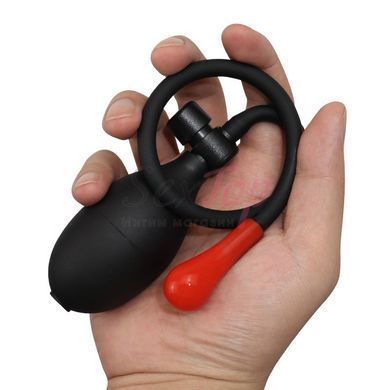 Анальная пробка красного цвета с черным надувным насосом Bdsm4u Inflatable Anal Plug &mdash;  фото товара 2