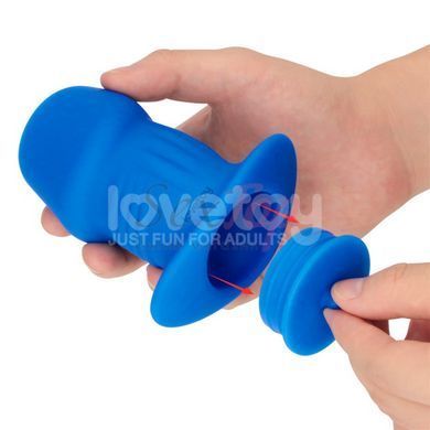 Полая анальная пробка ребристая синего цвета Lovetoy Ribbed Peeper Silicone Anal Plug &mdash;  фото товара 9