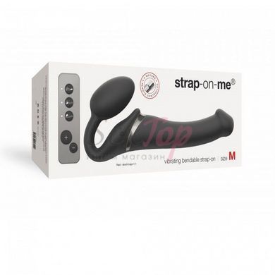 Безремневой страпон с вибрацией Strap-On-Me Vibrating Black M, диаметр 3,3см, пульт ДУ, регулируемый &mdash;  фото товара 4